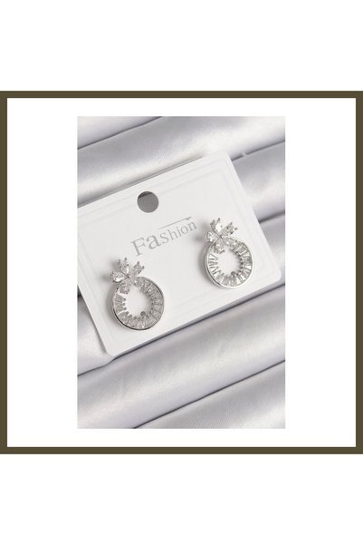 northcity n Silver-Toned Rice-Shaped Hoop Earrings with Zircon Stones and Flo...