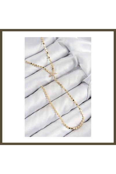 northcity n Gold-Colored Y-Chain Starfish-Style Necklace with Rice-Shaped Zir...