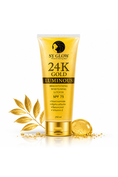 Sy Glow لوشن تفتيح وتبييض البشرة المضيء بالذهب عيار 24 قيراط مع عامل حماية من...