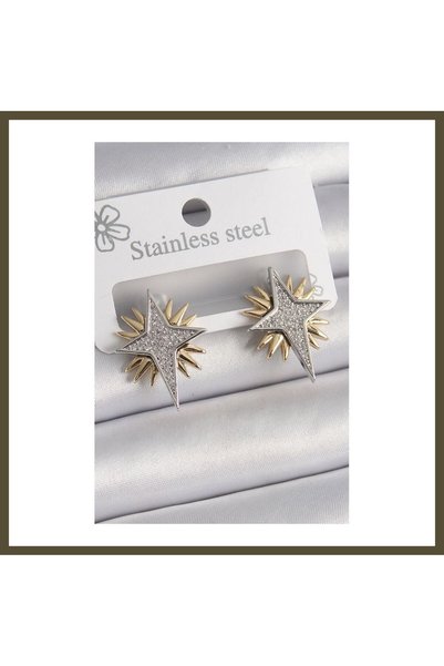 northcity n Gold and Silver-Toned Zircon-Studded North Star-Style Women's Ear...