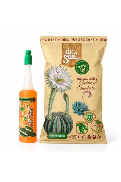 Dr Soil Set pentru cactuși și suculente Dr. Soil, substrat 1 L și elixir nutr...