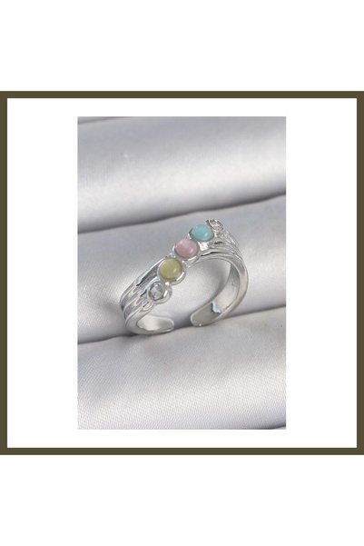 northcity n Silver-Toned Brass Ring with Zircon Stones and Colorful Enamel Ac...