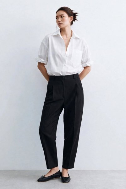 BARRELS AND OIL Women's Carrot Fabric Trousers - Black