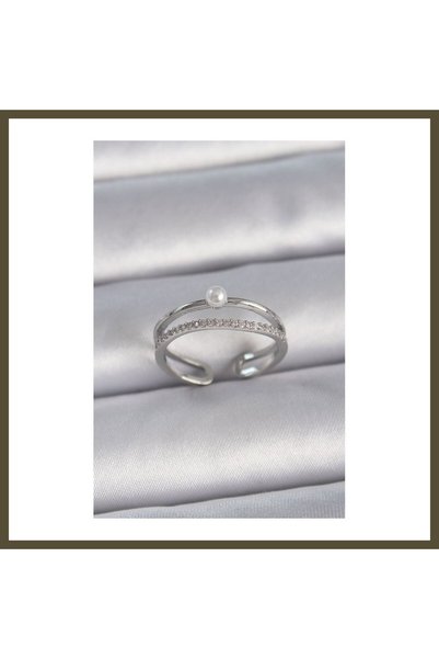 northcity n Silver-Toned Rice-Style Ring with Zircon Stones and Pearl Accents...