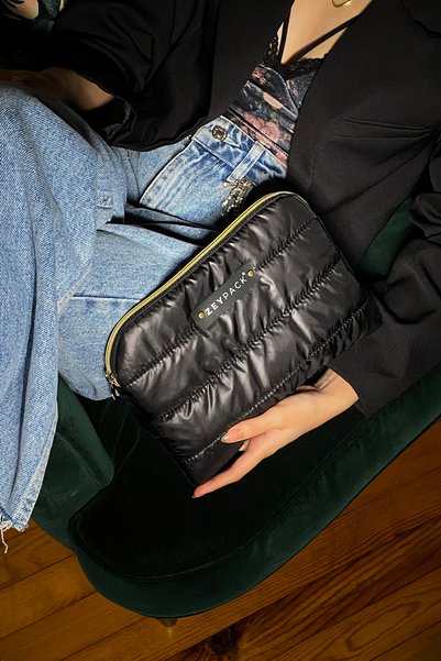 zeypack Black Bag—Clutch Bag, Handbag, Makeup Bag, 26x16 cm, with Velvet Acce...