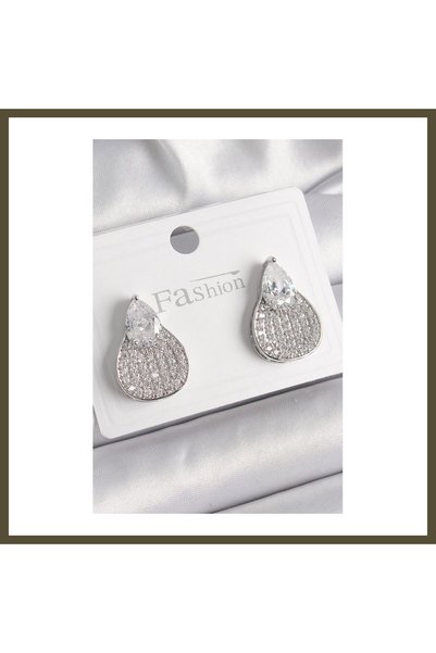 northcity n Silver-Toned Rice-Shaped Drop Earrings with Zircon Stones for Wom...