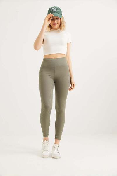 WeShaya Khaki Corded Fabric Shaping / Sculpting Leggings, High-Waisted, Slim Fit