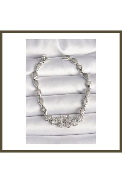 northcity n Silver-Toned Rice-Style Zircon-Set Butterfly-Shaped Teardrop Chai...