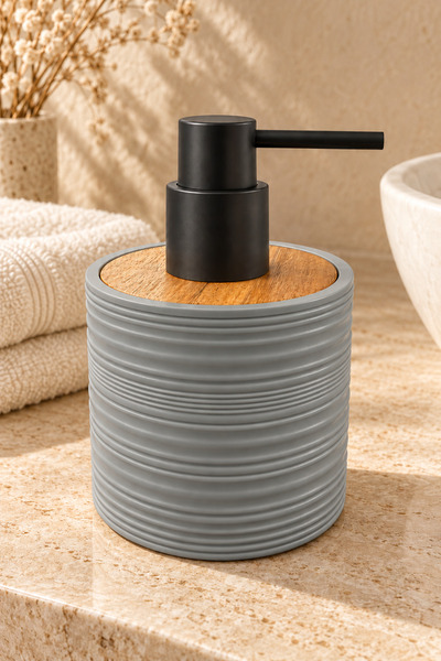 Funny Life 450 mL Decorative Wood-Patterned Liquid Soap Dispenser - Striped P...