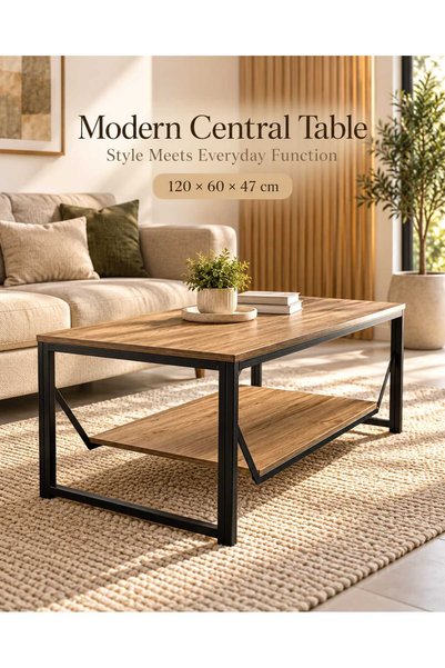 TrentonGCC Modern 2-Tier Coffee Table with Lower Storage Shelf – 120 × 60 × 4...