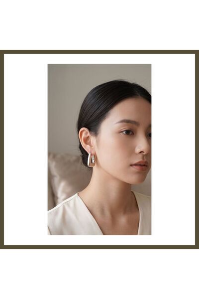 northcity n Thick Silver-Colored Rice-Shaped Earrings BX