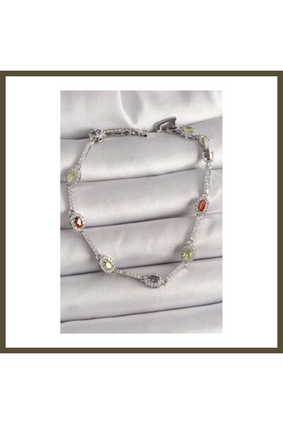northcity n Rice-Shaped Silver-Colored Women's Bracelet with Colorful Zircon ...