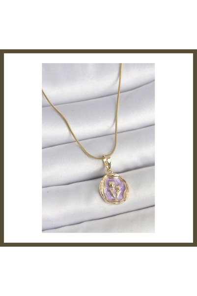 northcity n 316L Steel Gold-Colored Chain with Purple Enamel Flower Embroider...