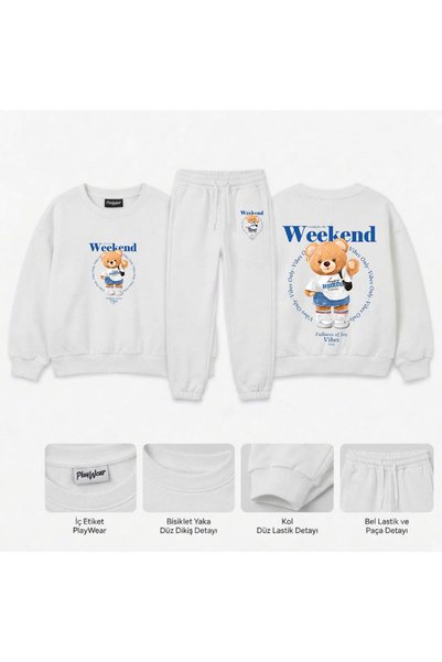 playwear Team Sweatshirt "weekend" Printed for Girls, Boys, and Kids - Crew N...