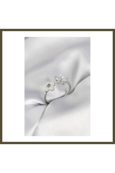 northcity n Silver-Colored Mother-of-Pearl Flower-Patterned Women's Ring BX
