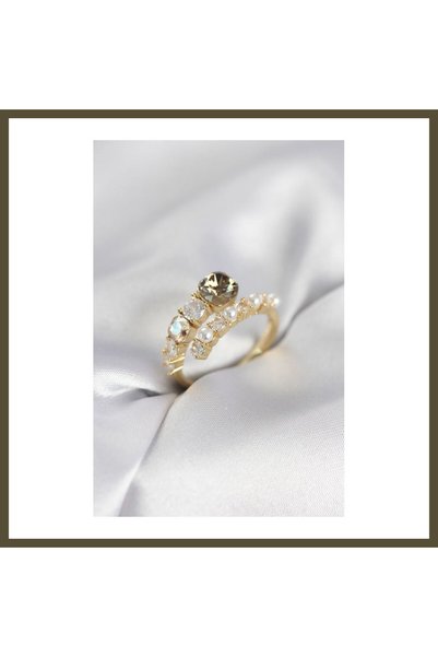 northcity n Gold-Colored Brass Ring with Zircon and Pearls for Women BX