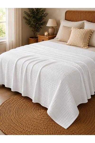 RALEX PUCIOASA Pled Waffles, 100% bumbac – alb – 220X240cm