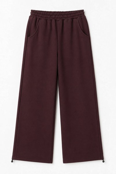 WeShaya Plum-Colored Adjustable-Cuff Pants with Pockets, Wide-Leg, Loose Fit,...