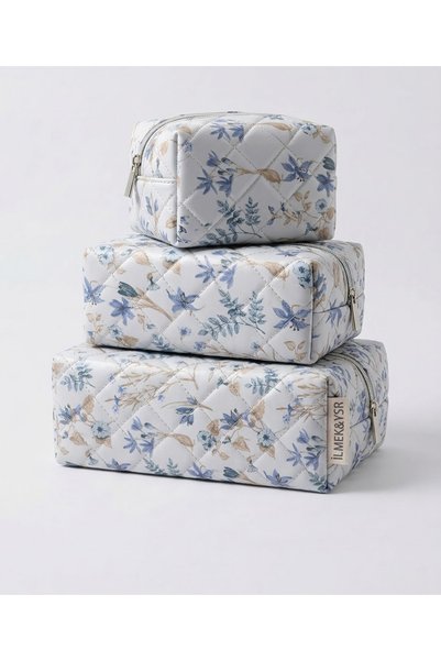 İLMEK&YSR Terrazzo-Patterned Quilted Cosmetic Bag Set (Small, Medium, Large)