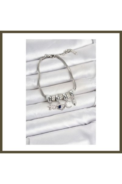 northcity n Women's Charm Bracelet with Silver-Toned Rice-Shaped Beads and Ey...