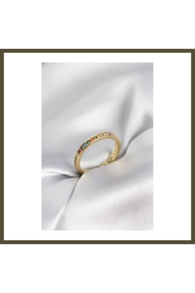 northcity n Gold-Colored Women's Ring with Sequential Colored Zircon Stones BX