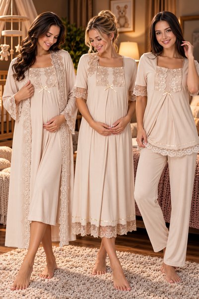 by İGP 4-Piece Effortt Maternity and Postpartum Nightgown and Pajama Set with...