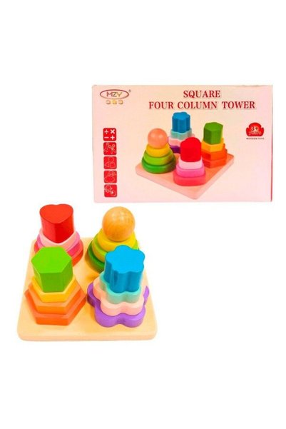 OEM Jucărie stivuire forme geometrice 4 coloane - Joc motricitate educativ