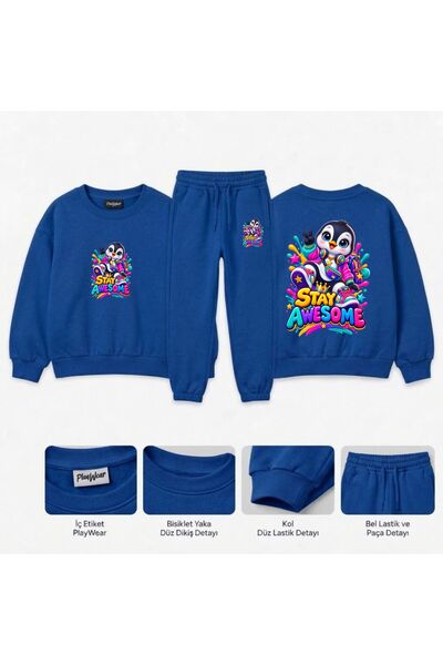 playwear Team Sweatshirt with "awesome-penguin" Print for Girls, Boys, and Ki...