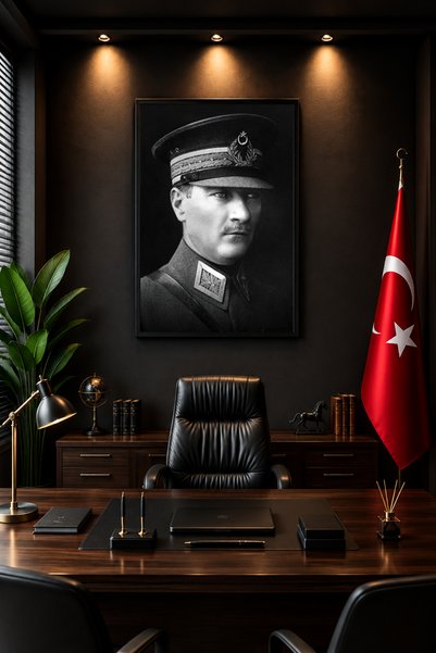 koi art design Steag turcesc dintr-o singură bucată cu ramă neagră și portret...