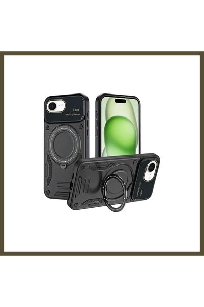 northcity n غطاء متوافق مع هاتف iPhone 16E، مع حامل عدسة Joy - أسود BX.