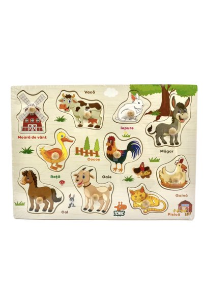 OEM Puzzle incastru din lemn cu animale domestice - denumiri in limba romana