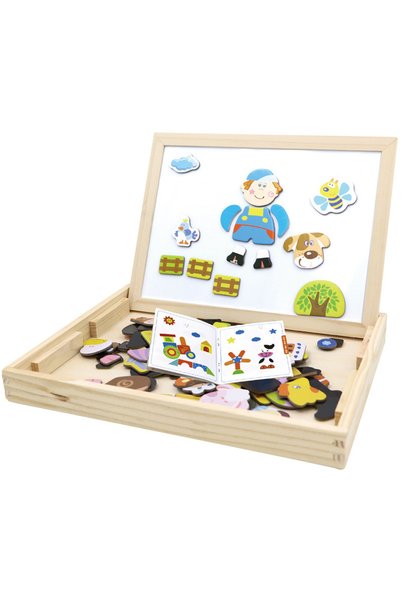 OEM Tablita magnetica educativa din lemn 3 in 1 - puzzle cu jocuri logice pen...
