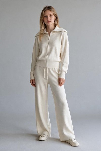 buqre's moda Mock Neck Knit Set with Zip Detail