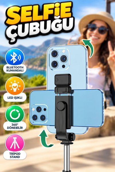 canrodi Bluetooth-Controlled Tripod Selfie Stick with LED Light, Wireless Sel...