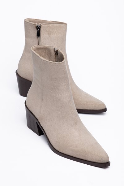 Generic Brand Beige suede cowboy-style Western short boots with a zipper and ...