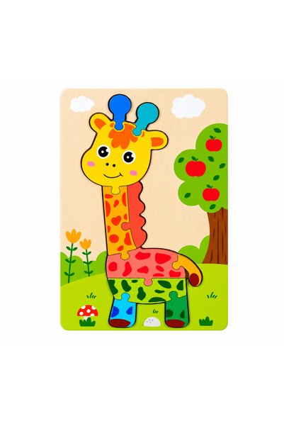 OEM Puzzle din Lemn 3D cu Piese Groase, Girafă - 3 ani +