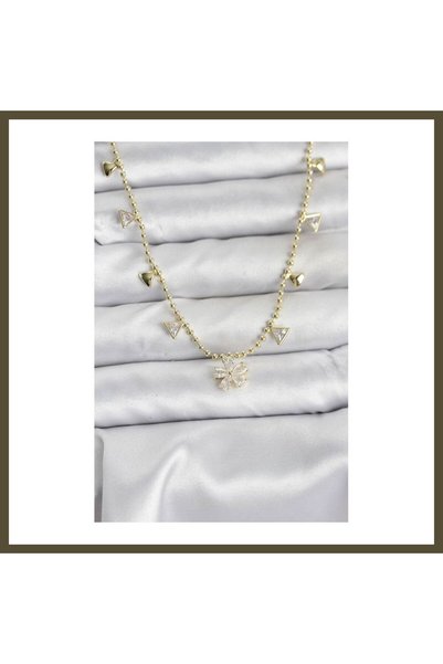 northcity n Gold-Toned Rice-Shaped Necklace with Zircon Stones in a Flower De...