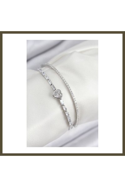 northcity n Silver-Colored Women's Bracelet with Rice-Shaped Zircon Stones, M...
