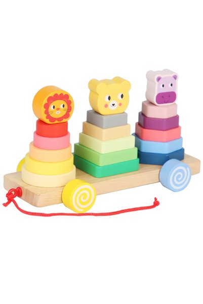 OEM Forme geometrice animale pe roți - Joc de stivuire din lemn