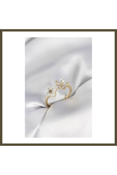northcity n Gold-Colored Mother-of-Pearl Flower-Patterned Women's Ring BX