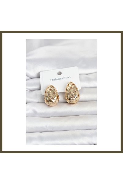northcity n 316L Steel Gold-Colored Checkered Teardrop Women's Earrings BX