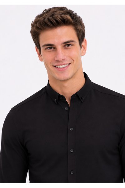 kzy giyim Men's Black Long-Sleeve Shirt