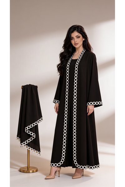 amaala Black Abaya + Veil Set with Circular Ring Accessories