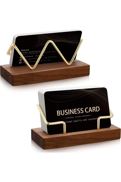 GENERAL Business Card Holder for Desk Solid Walnut & Metal Desktop Organizer ...