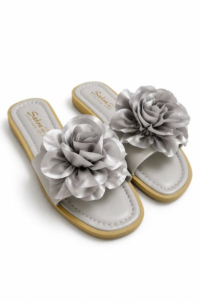 WeShaya Comfortable Slippers with Gray Roses, Satin, Flexible