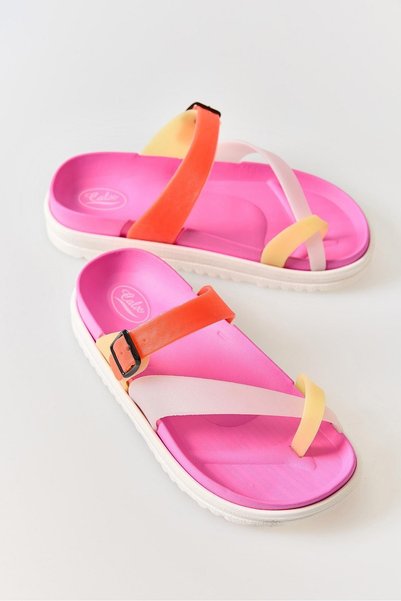 WeShaya Pink Cross-Strap Slippers, Adjustable, Buckled, Faux Leather