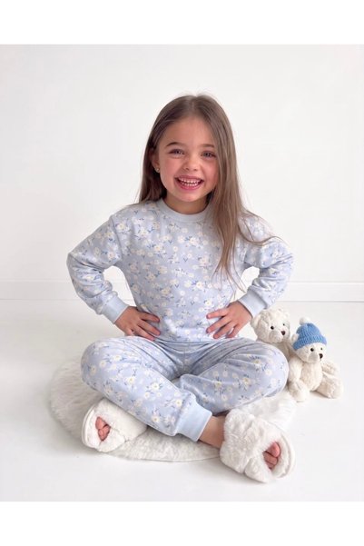 Papatya Desenli Pamuklu Kız Çocuk Pijama Takımı