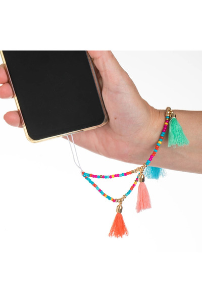 Belora Accesoriu Telefon Mobil Bratara cu Margele & Ciucuri 13cm