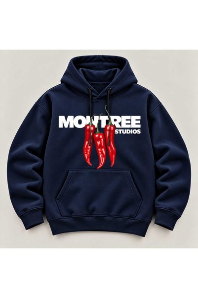 MONTREE سويت شيرت مطبوع بغطاء رأس كبير الحجم مصنوع من القطن بنسبة 100% و3 خيو...