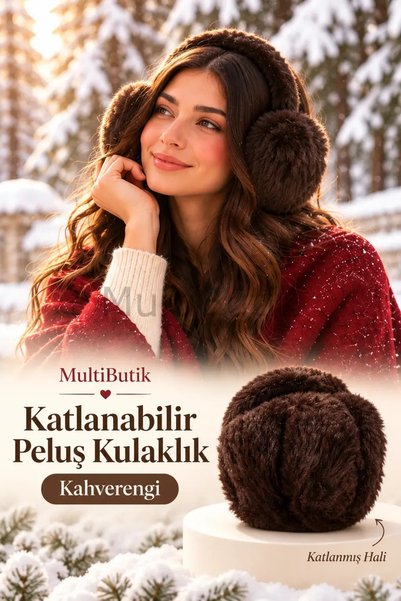 MultiButik سماعات أذن نسائية قابلة للطي، مصنوعة من القماش الناعم – باللون البني.